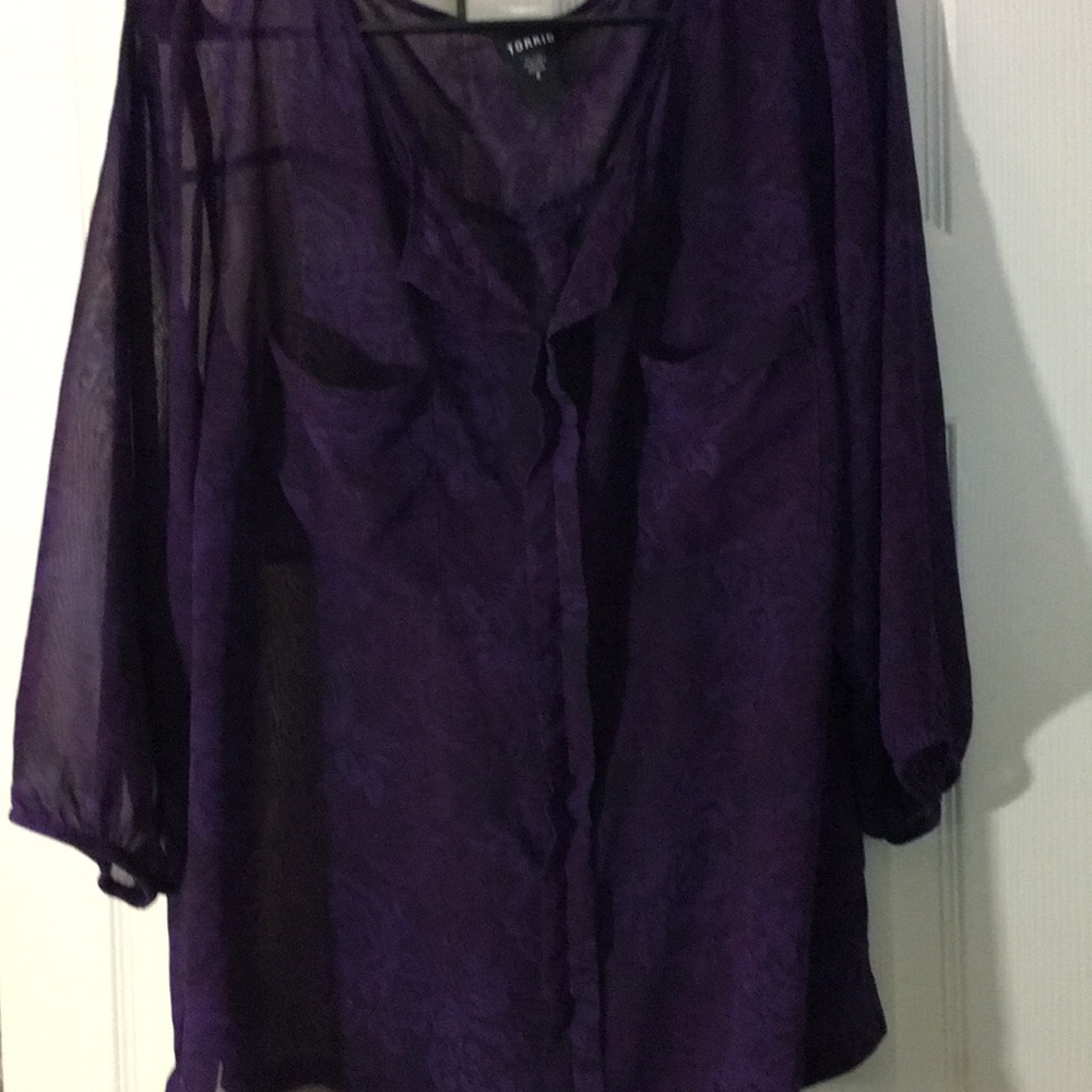 Torrid Sheer purple floral top 3/4 length sleeves